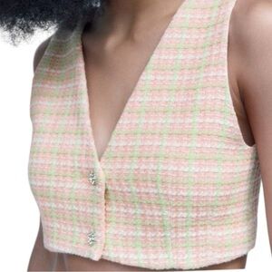 Max Mara Studio (?) Boucle Tweed Waist Coat or Vest in Pink and Green